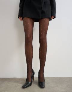 Model wearing Diamante tights in black
