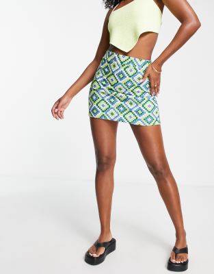 Topshop diamond jacquard mini jersey skirt in multi  - ASOS Price Checker