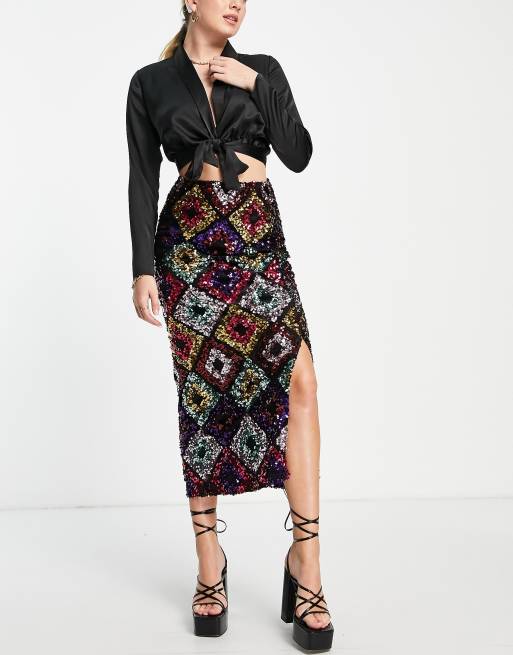 Multi sequin midi clearance skirt