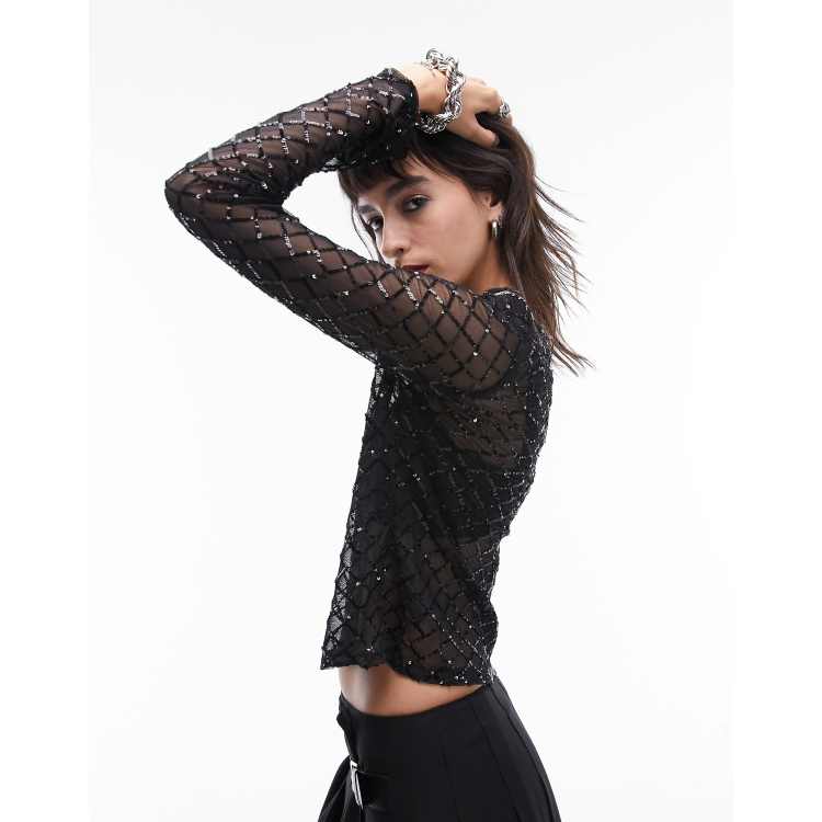 Sheer sparkly shop long sleeve top