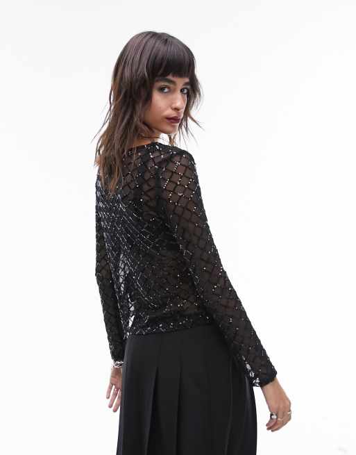 Sheer sparkly long sleeve sales top