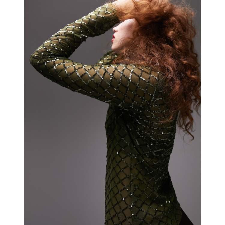 green sherri hill long dress Topshop Black Sequinned Mini Dress main image 0