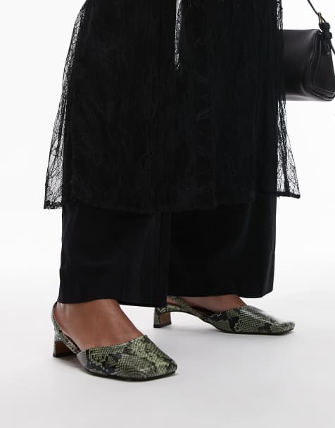 Topshop - Diana - Scarpe con tacco medio e punta squadrata kaki con motivo pitonato - view 1