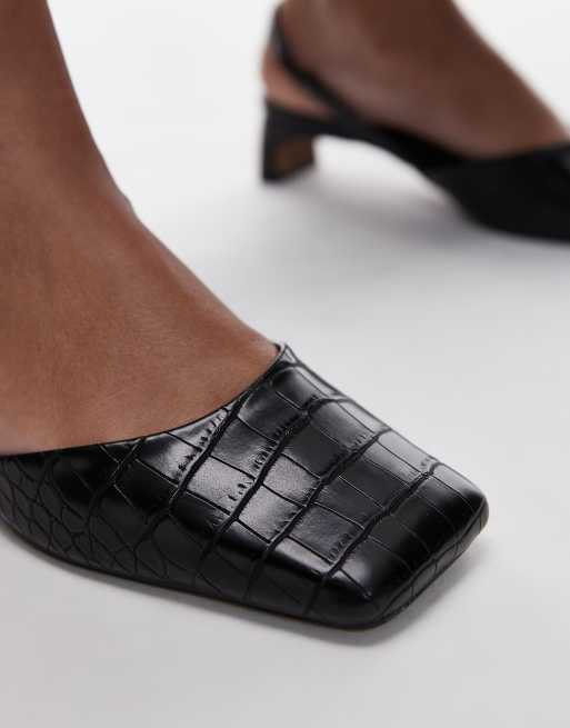Topshop Diana square toe mid heeled shoes in black