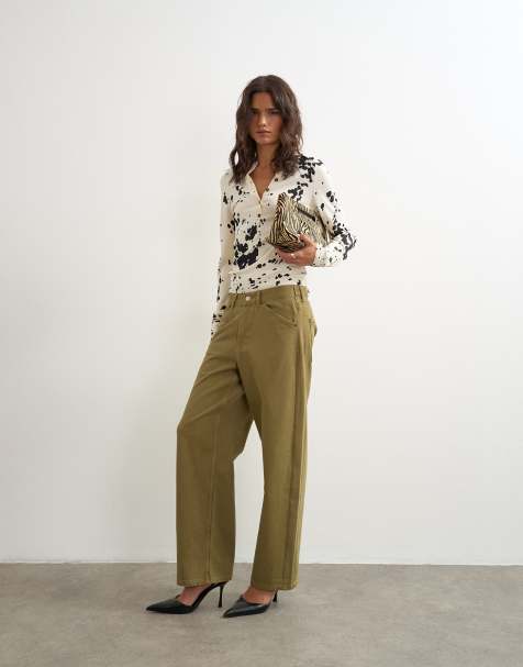 Topshop Dilan baggy lavtaljede jeans i khaki - view 1