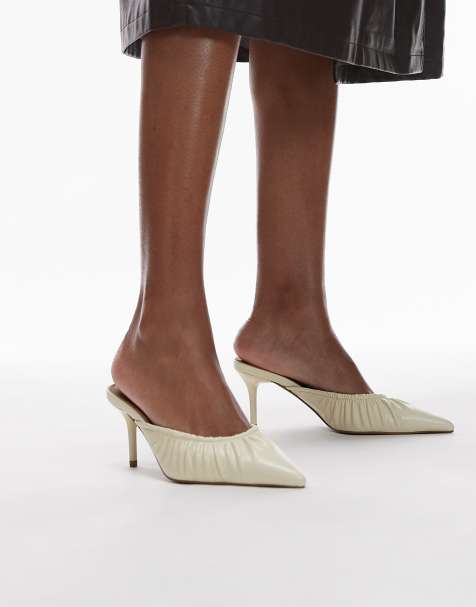 Topshop – Dill – Kremowe marszczone wsuwane buty na średnim obcasie - view 1