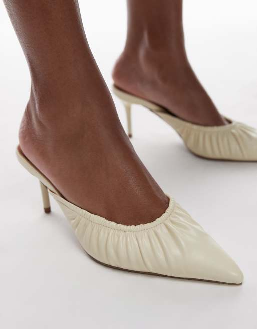 Topshop Dill ruched slip on mid heeled shoes in buttermilk