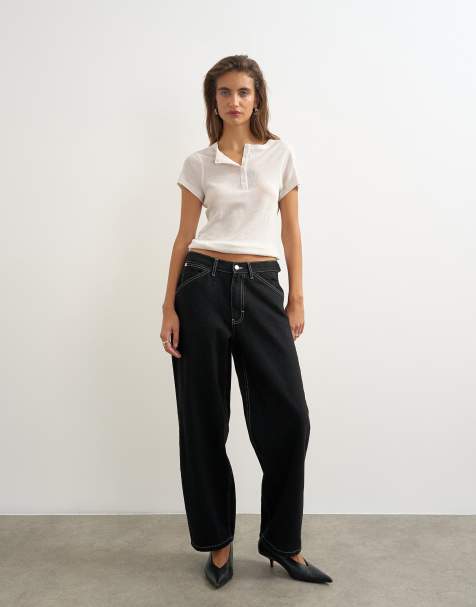 Topshop Dillan baggy dad-jeans med lav talje i sort - view 1