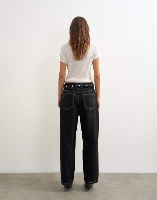 Topshop Dillan baggy low rise jean in clean black, 5 of 5