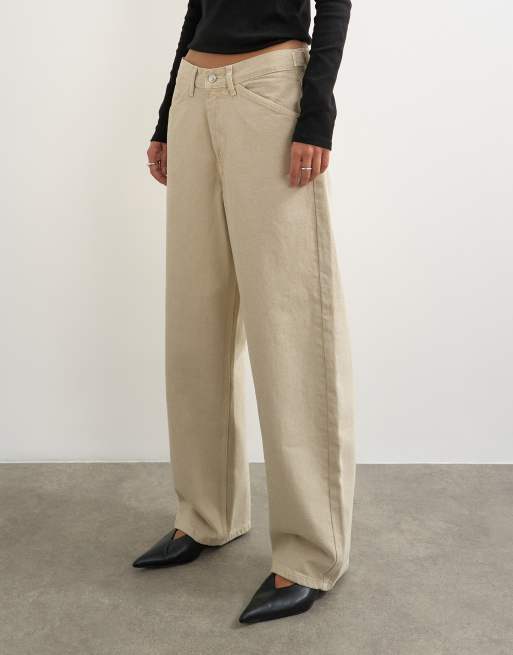 Topshop Dillan baggy low rise jean in winter oat, 4 of 5