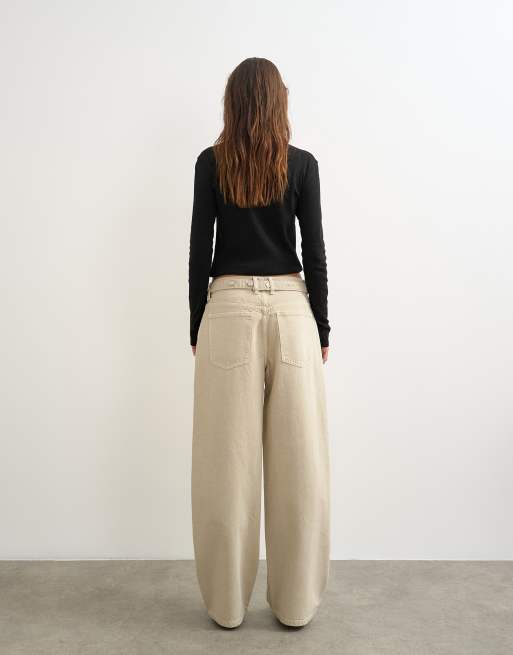 Topshop Dillan baggy low rise jean in winter oat, 5 of 5