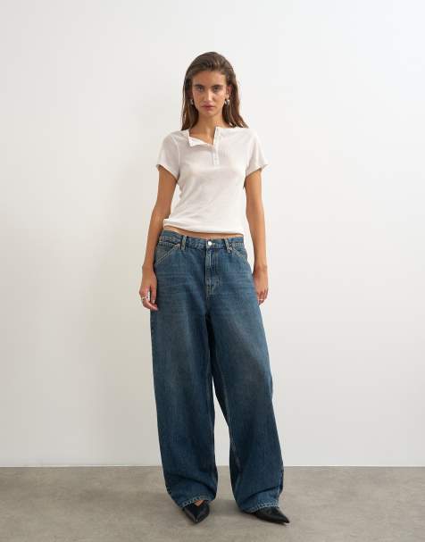Topshop - Dillan - Snavset blå posede dad-jeans med lav talje - view 1