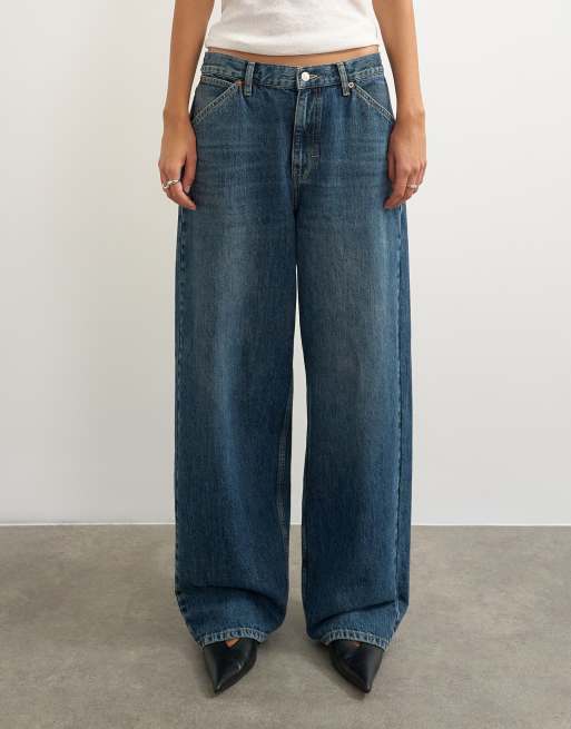 Topshop - Dillan - Snavset blå posede dad-jeans med lav talje, 2 af 5