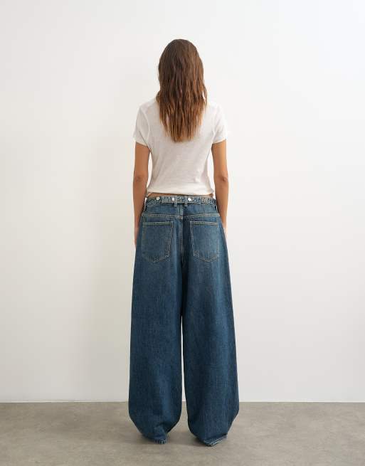 Topshop - Dillan - Snavset blå posede dad-jeans med lav talje, 5 af 5