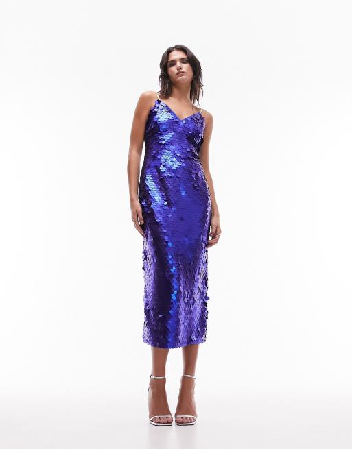 Topshop disc sequin midi dress in blue