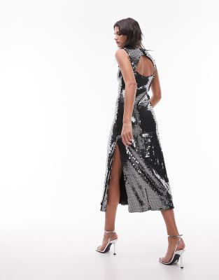 Topshop Disco Sequin Midi Dress In Silver