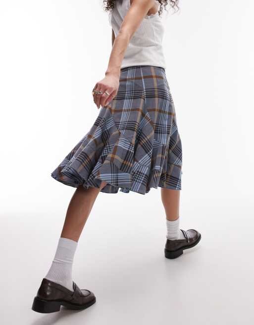 Brown plaid skirt knee length hotsell