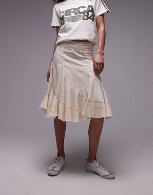 Topshop Disjointed Knee Length Skirt in ivory | ASOS
