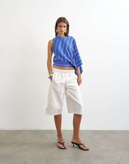 Topshop distorted cape top in blue stripes, 3 of 4