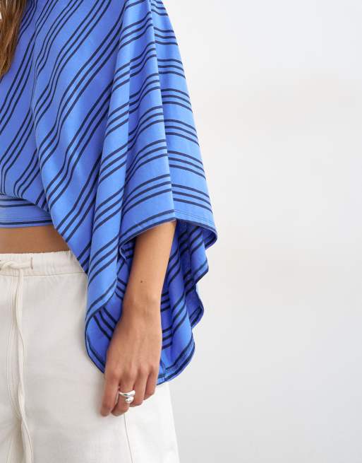 Topshop distorted cape top in blue stripes, 4 of 4