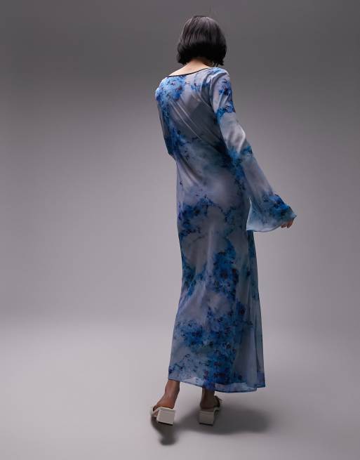 Topshop distressed blue floral trim detail maxi dress
