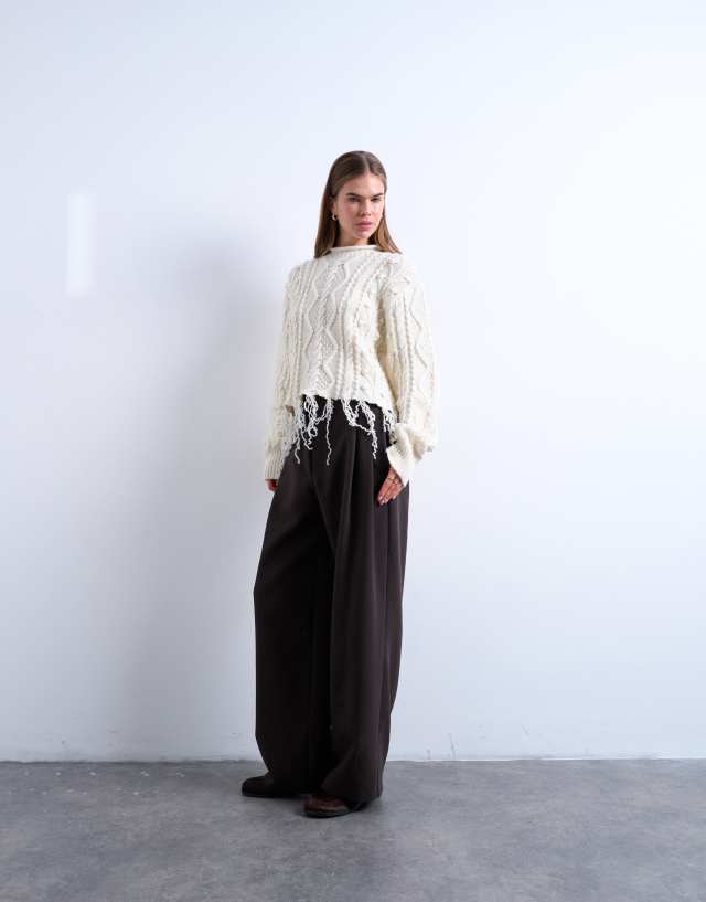 Topshop distressed cable knit sweater in ivory | ASOS