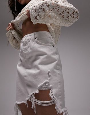 Topshop distressed denim skirt in white