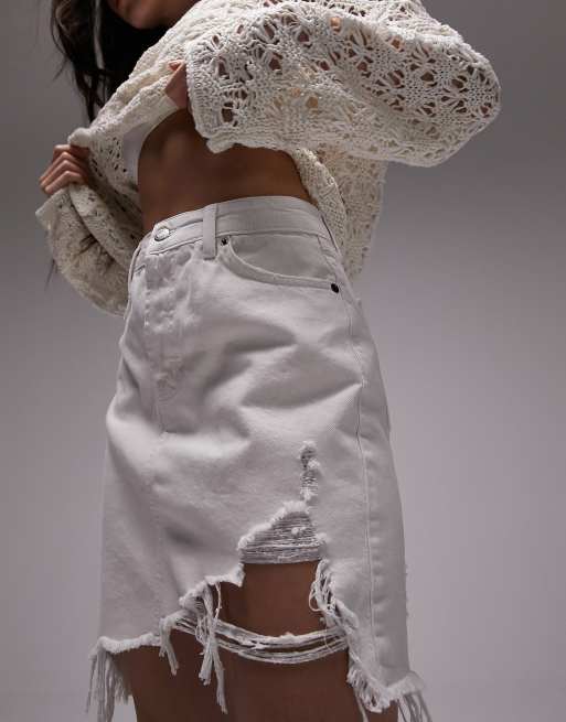 White ripped 2025 jean skirt