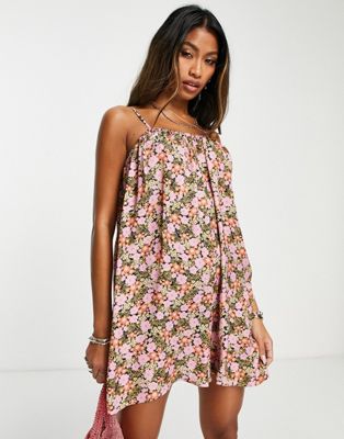 Topshop ditsy chuck on mini playsuit in multi