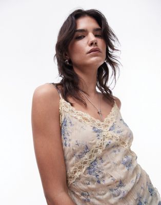 Topshop ditsy floral lace mix cami  in cream