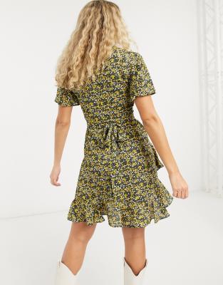 mustard floral tea dress