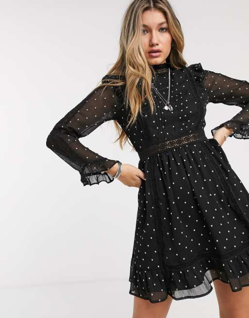 dobby mesh skater dress in black ASOS