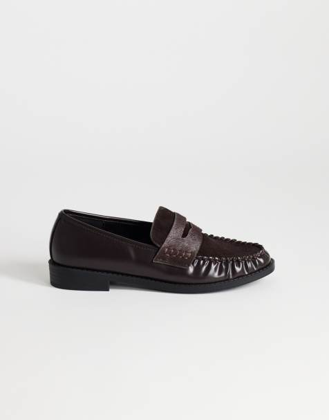 Topshop Dominic ruched loafer in chocolate hair on real leather - view 1