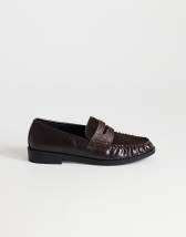 Topshop Dominic ruched loafer in chocolate hair on real leather