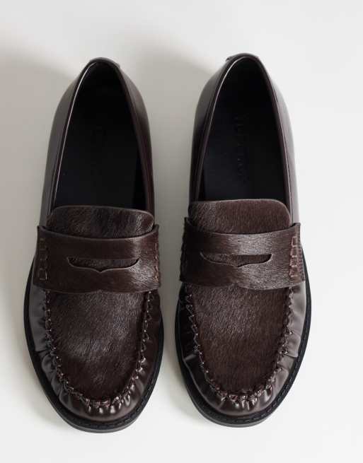 Topshop Dominic ruched loafer in chocolate hair on real leather, 2 of 4