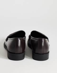 Model wearing Dominic ruched loafer in chocolate hair on real leather
