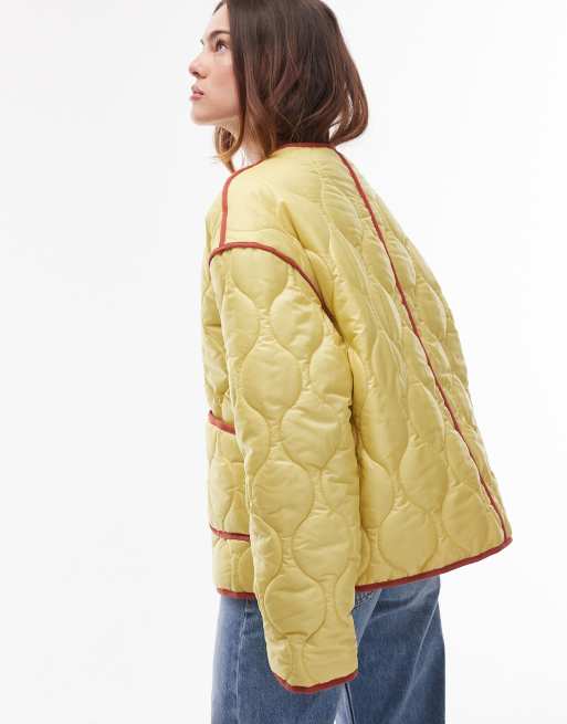 Topshop - Doorgestikt liner jack met contrast in geel, 3 van 4