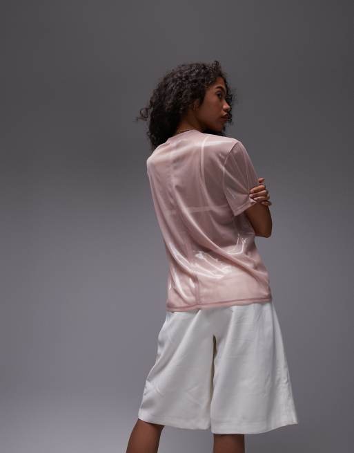 Topshop - Doorschijnend metallic T-shirt in roze, 4 van 4