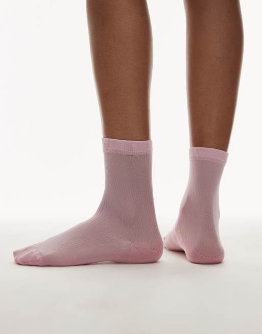 Topshop - Doorschijnende geribbelde sokken in roze, 3 van 3