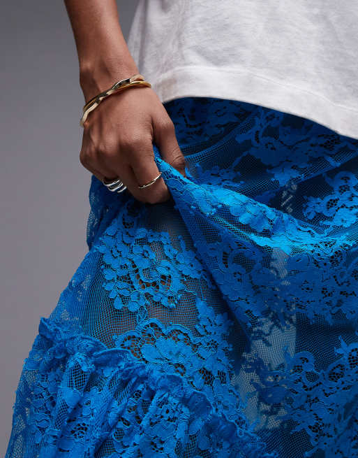 Topshop - Doorschijnende kanten maxirok in blauw, 2 van 5