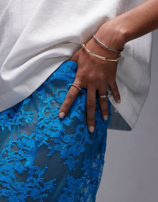 Topshop - Doorschijnende kanten maxirok in blauw, 5 van 5