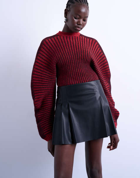 Topshop faux leather tailored mini skirt in black