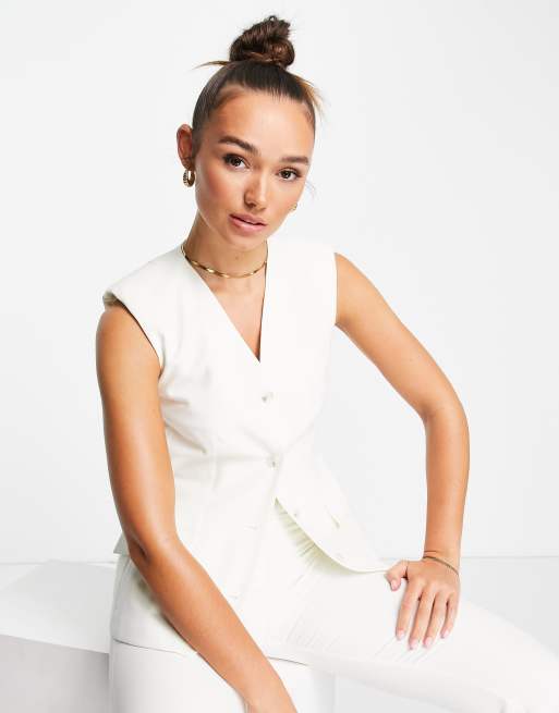 Topshop – Dopasowana kamizelka o wydłużonym fasonie w kolorze kości słoniowej