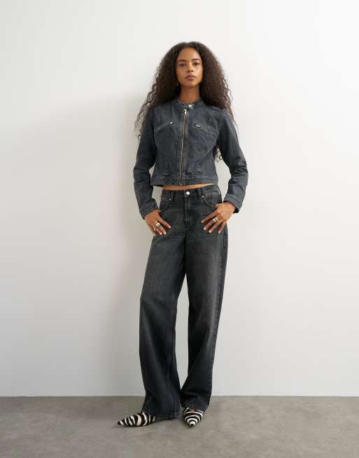 Topshop dopasowana kurtka z lat 90. w spranym czarnym, 4 z 4