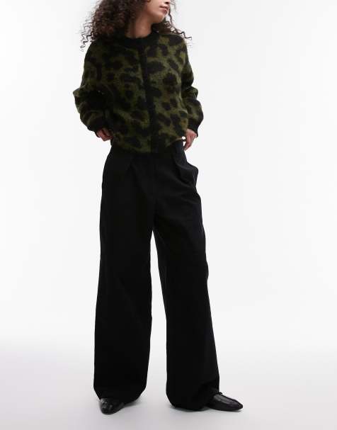 Topshop darted hem detail tailored wide leg trouser in black