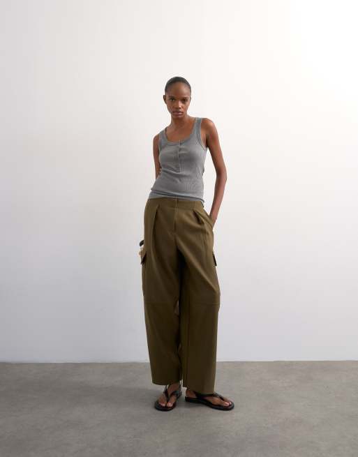 Topshop – Dopasowane spodnie bojówki w kolorze khaki, 3 z 5