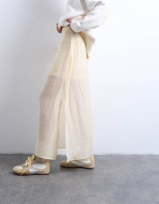 Topshop – Doppellagiger, transparenter Rock in Buttermilchgelb mit geradem Schnitt, 2 von 5