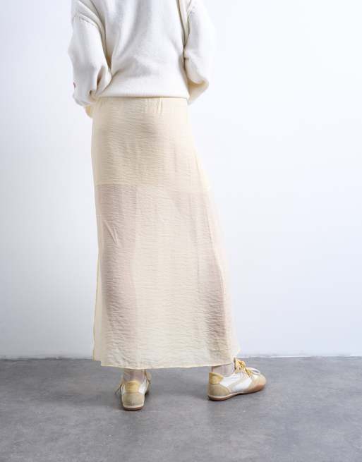 Topshop – Doppellagiger, transparenter Rock in Buttermilchgelb mit geradem Schnitt, 5 von 5