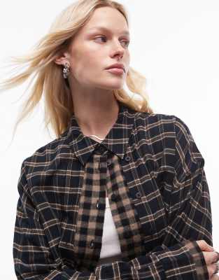 Topshop - Doppellagiges Oversize-Hemd mit kontrastierendem Karomuster-Bunt