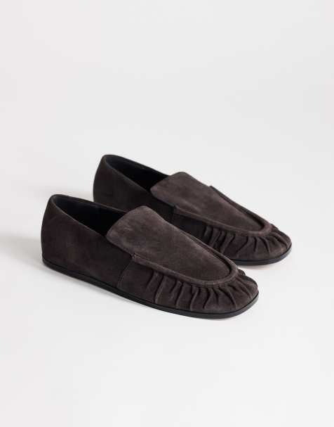 Topshop Dora loafer van echt suède met plooien in donkerbruin - view 1